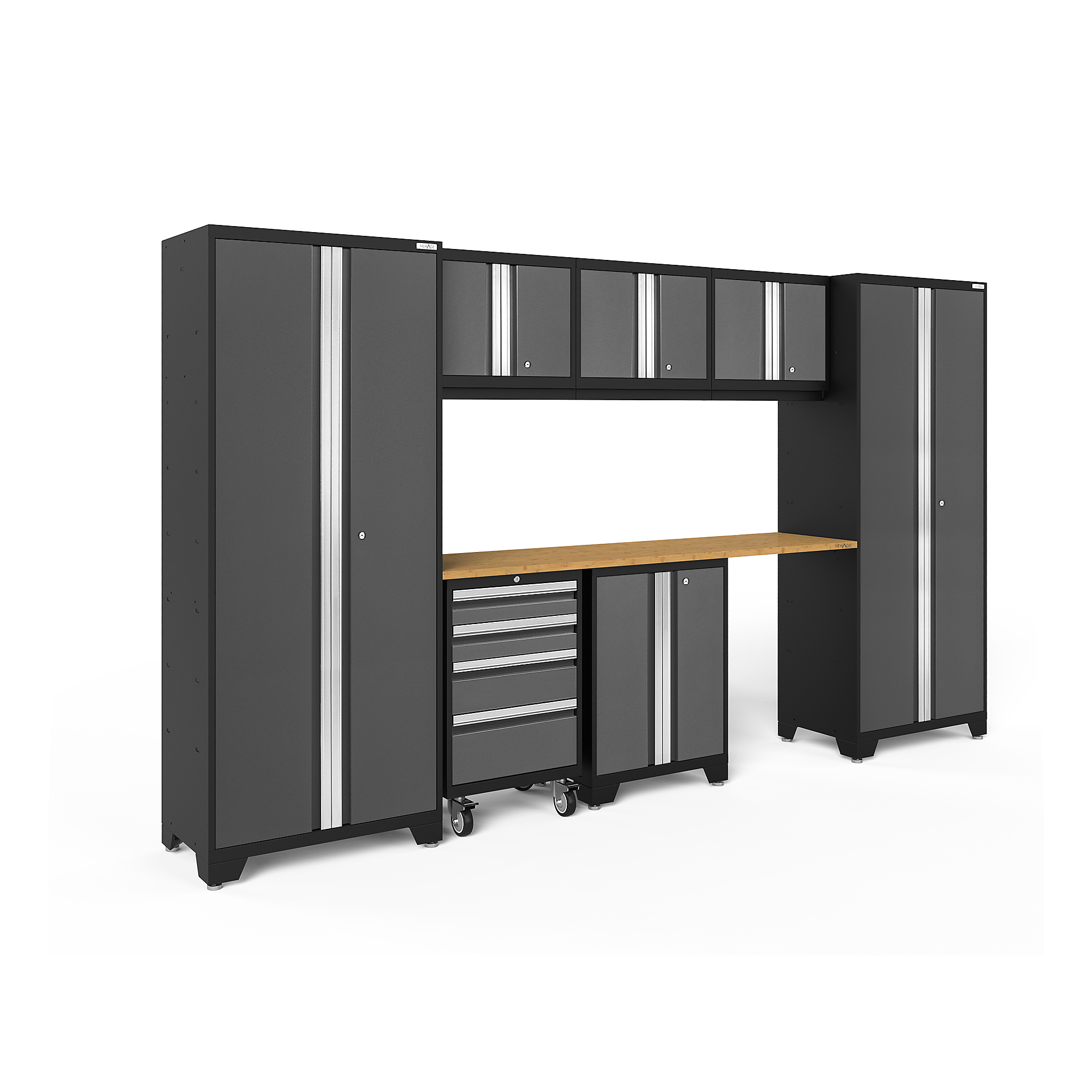 NewAge Products, Bold Series Gray 8-Pc. Steel Garage Cabinet Set, Width 132 in, Height 76.75 in, Depth 18 in, Model# 50405